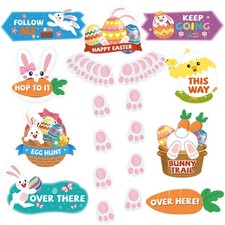 AhfuLife Easter Egg Hunt Signs Decorations Set, 9 Pcs