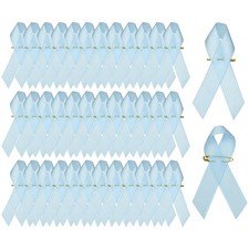 Satin Awareness Ribbons, Satin Ribbon with Safety Pins 200 Pcs Light Blue