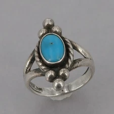 Vintage Southwestern Sterling Turquoise Pinky Ring Maisel's Trading Post Sz 3.75