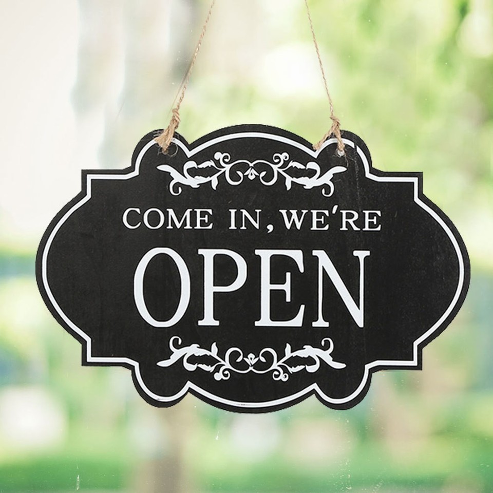 open close door sign Open Closed Sign for Business Wooden Double-sided ...