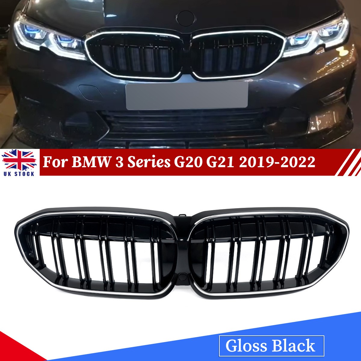 FRONT KIDNEY GRILLE DOUBLE SLAT GRILL FOR BMW 3 SERIES G20 G21 PRE-LCI 2019-2022