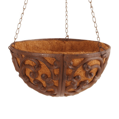 Hanging Basket aus Gusseisen mit Kokoseinlage Ø 25,8 cm für Garten Deko