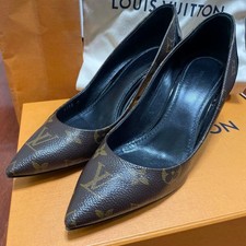 LOUIS VUITTON Pumps Heel Monogram Leather Brown EU36.5/US6.5 115909c