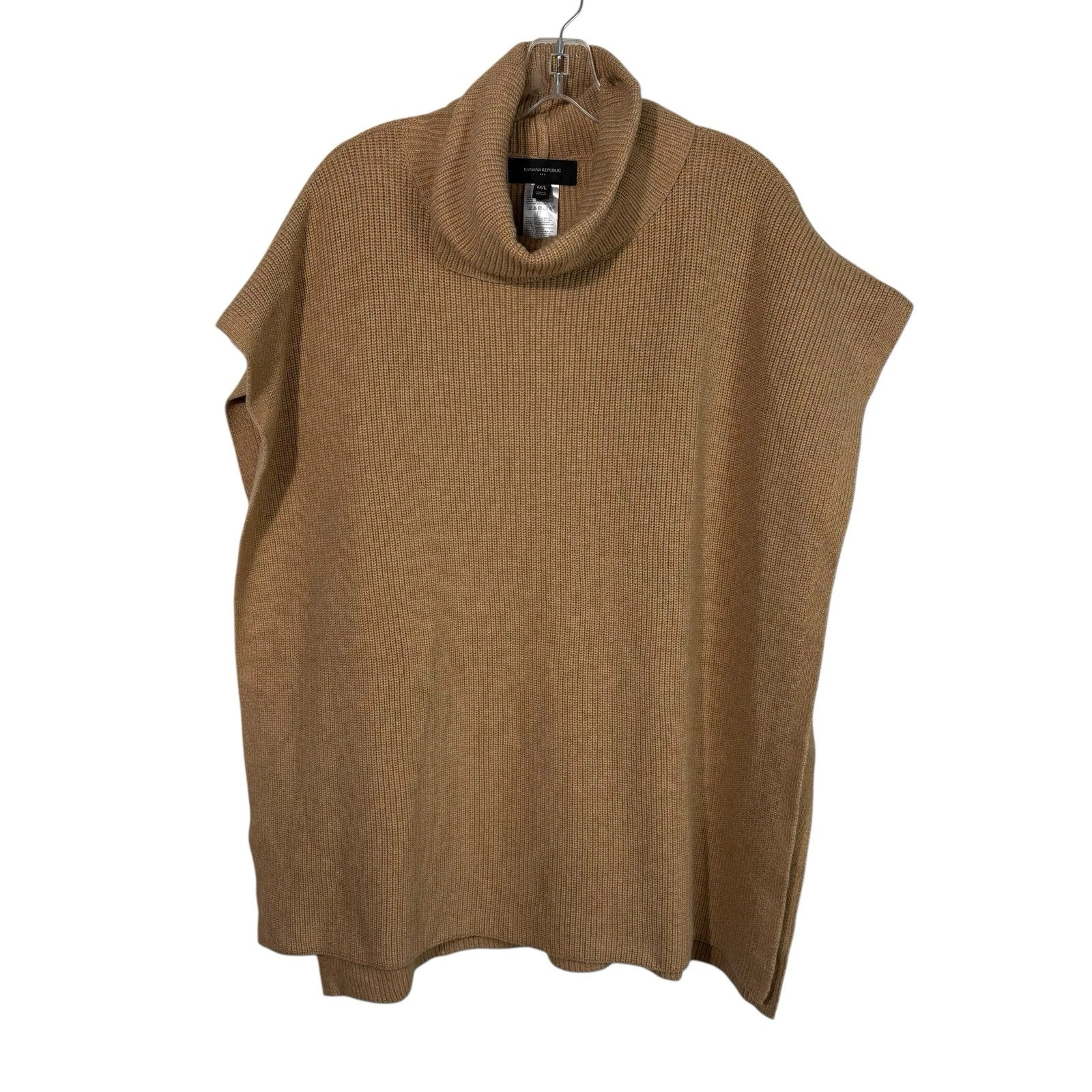 Banana Republic Beige Brown Turtleneck Open Side Poncho Sweater Top M/L Minimal