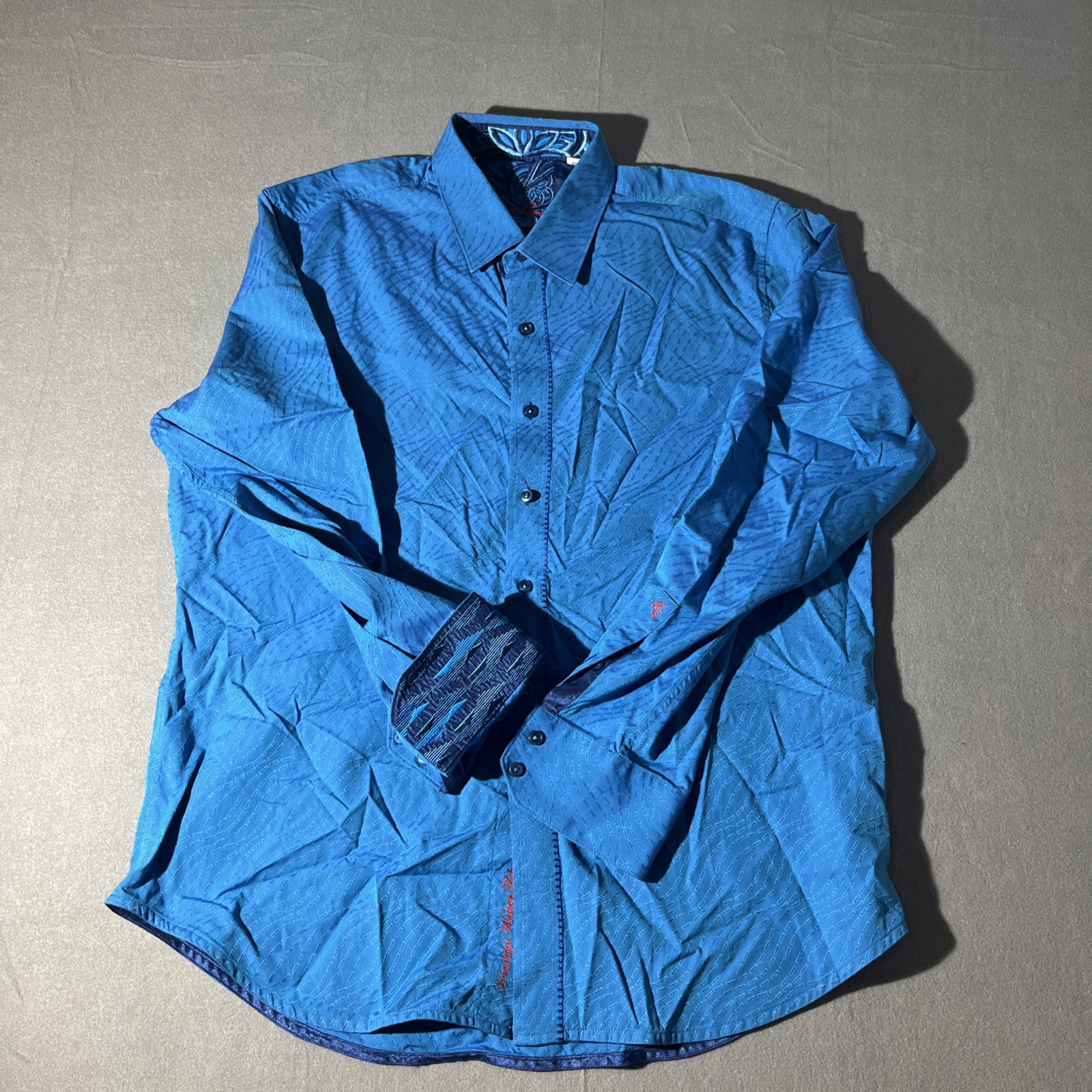 Robert Graham XL Pasiley Long Sleeve Button Up shirt Flip Cuff Blue Wavey Print