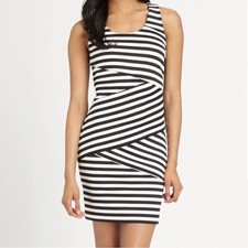 Michael kors scoop neck striped scuba size zip sleeveless size 4 midi Dress
