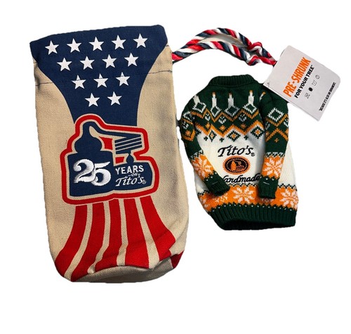 Tito’s Vodka Embroidered Accessories Sweater + 25 Years Patriotic Bag