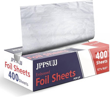 400 Count Aluminum Foil Sheets, Embossed Foil Sheets, 12" X 10.6" Heavy-Duty Pop