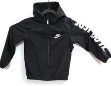 Nike Jacket Boys 7 Black Hooded Windbreaker Just Do It Swoosh Logo Kids