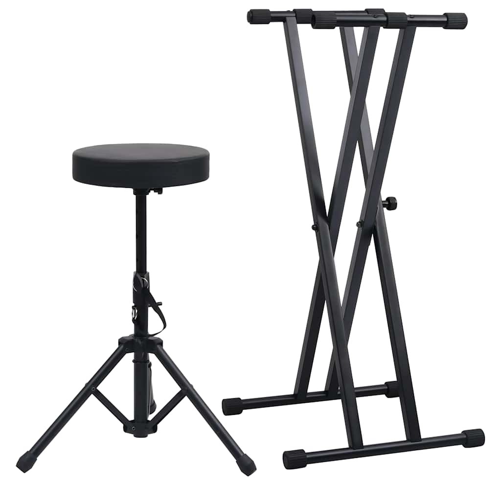 Supporto per Tastiera con Sgabello Nero vidaXL