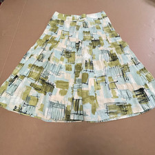 Vintage Abstract Geometric Midi Skirt High Waisted Box Pleated Artsy Green Blue