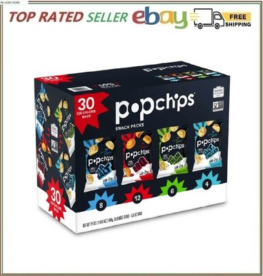 Popchips Variety Pack Chips 0.8 oz Bags 30 Ct   Assorted Flavors Snack Pack.