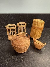 Vintage Miniature Wicker 5 Basket Lot 1.5-4 Dollhouse Collectibles Mini Storage