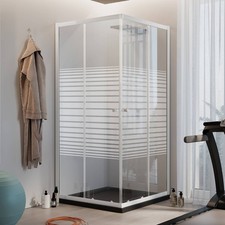 BOX DOCCIA QUADRATO 90X90CM VETRO SERIGRAFATO PROFILI ALLUMINIO BIANCO CABINA
