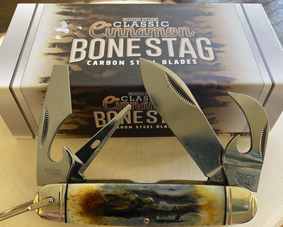 Rough Ryder Kamp King Classic Cinnamon Bone Stag RR2424 4-Blade Carbon Steel