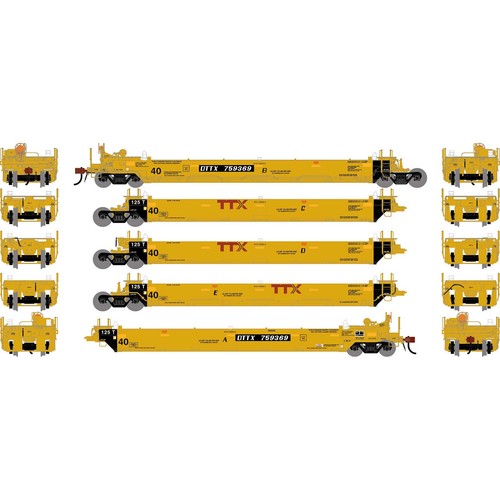 Athearn ~ Escala HO ~ Juego de 5 unidades Gunderson Maxi-I Well Car ~ DTTX #759369 ~ 3007 | Condition: New