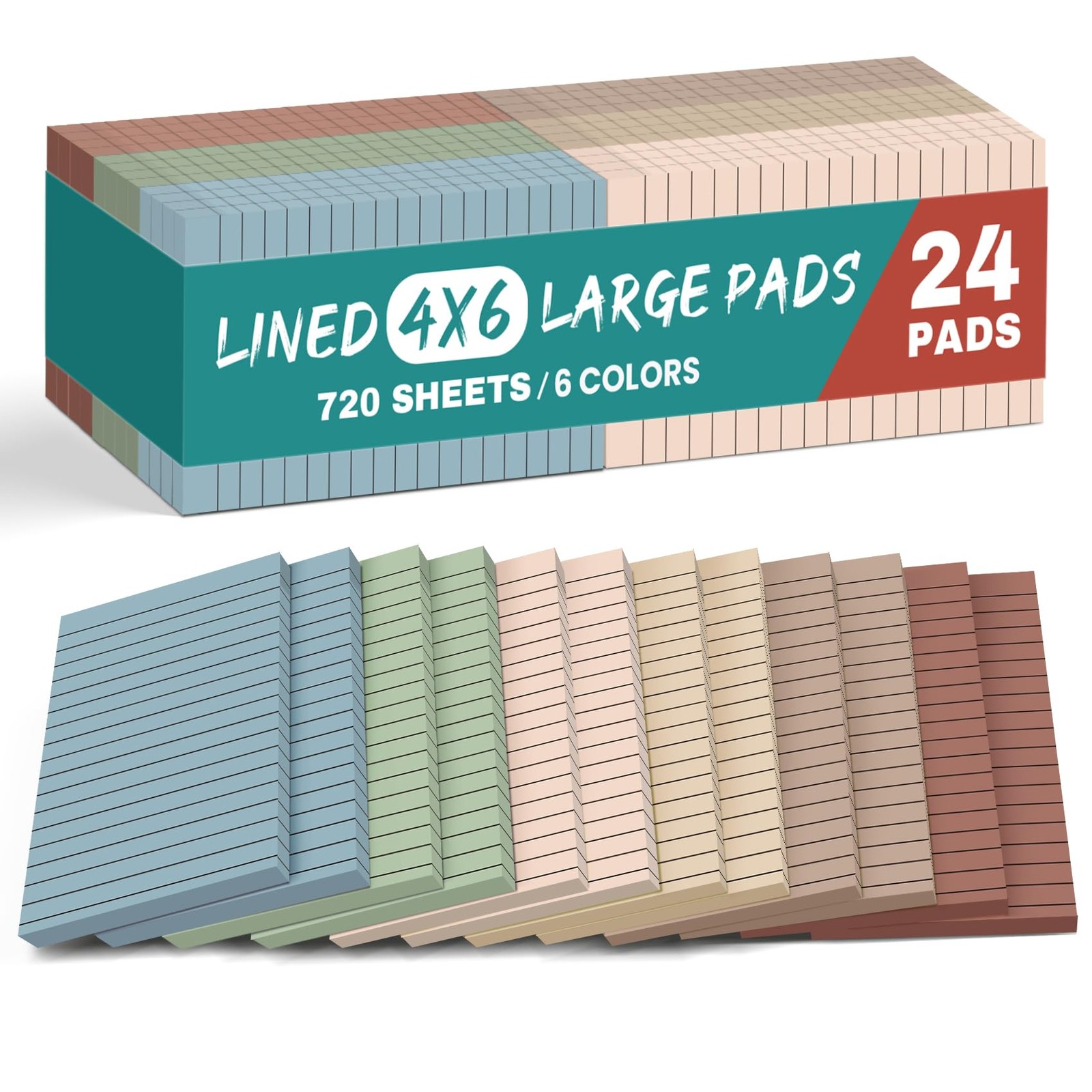 Lined Sticky Notes, 24 Pads, 4x6 Inches, Large Sticky Notes with Lines, Memo ...-image