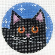 Black Kitty Cat w Snowflakes Christmas Ornament HP Needlepoint Canvas LLemon
