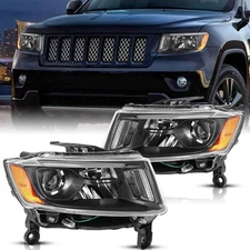FOR 2014-2016 Jeep Grand Cherokee Black Projector Headlights [ONLY HALOGEN]