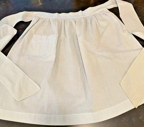 Vintage 1950 Blue Gingham Half Apron Pocket Waist Ties Shabby Chic Kitchen Retro