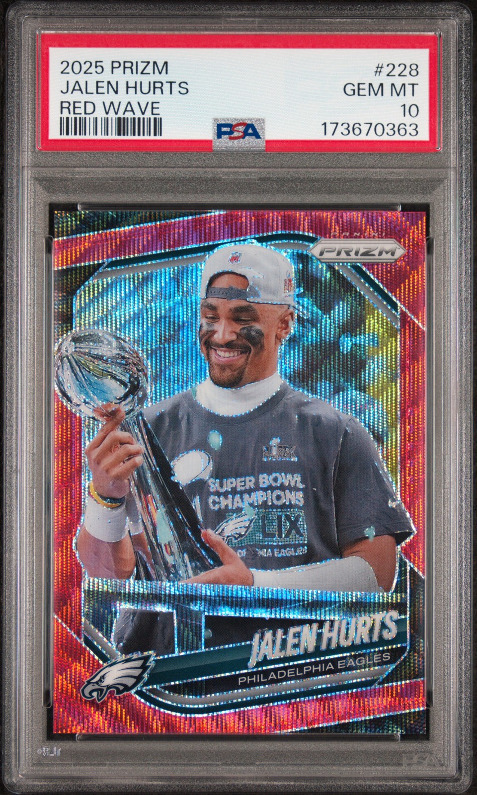 2025 PANINI PRIZM RED WAVE #228 JALEN HURTS 7/149 PSA 10 view 1