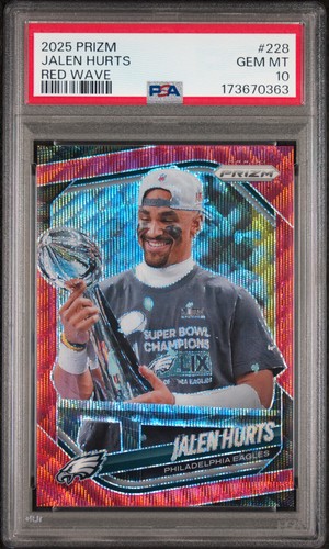 2025 PANINI PRIZM RED WAVE #228 JALEN HURTS 7/149 PSA 10