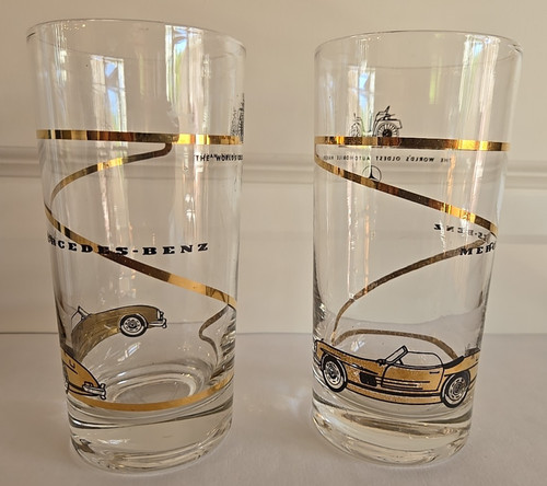 Pair of 1960s Mercedes-Benz 300-SL Roadster Dealership Promo Glasses 5.5" Tall