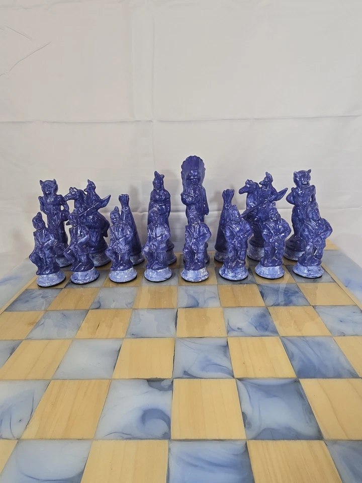 Ceramic Cowboy And Indian Chess Set And Resin Board. - Image 2 of 4