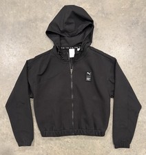 Puma Full Zip Cropped Hooded Black Track Jacket First Mile Women  s Small