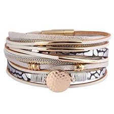 Leather Wrap Bracelet Boho Cuff Bracelets Crystal Leather bracelet for women