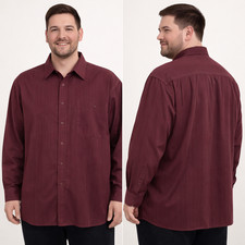 Haggar Mens XXL Burgundy w/Black Pinstripe Long Sleeve Microfiber Dress Shirt