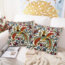 Embroidered Summer Decorative Throw Pillow Cover 18"x 18" Set of 2, Boho Oran...
