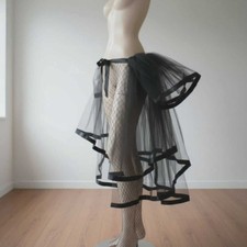 Black Tulle Bustle Skirt ? Gothic Steampunk Mesh Overlay Tie-On High Low 6-20