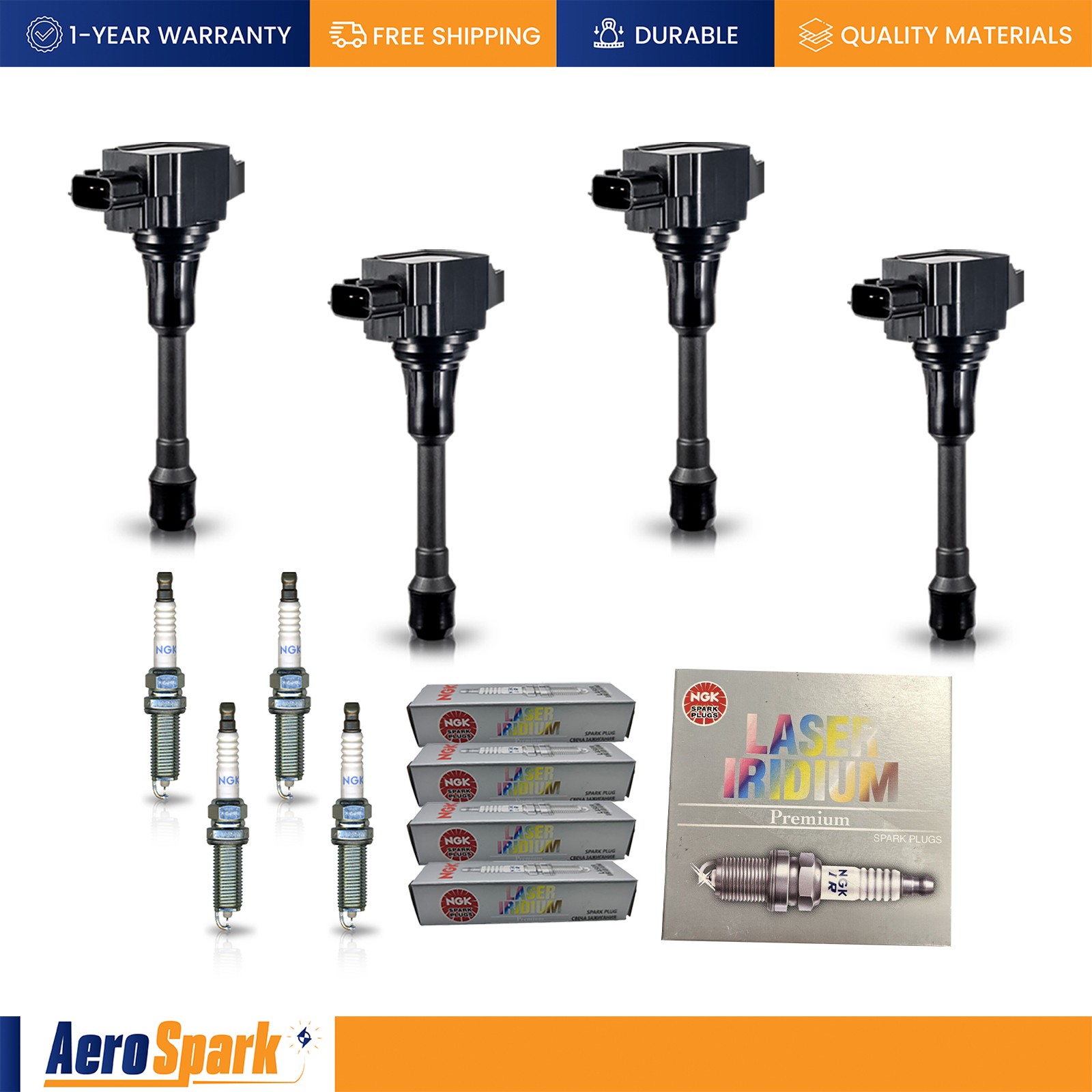 4 Ignition Coil  4 NGK Iridium Spark Plug for Nissan Altima Rogue Sentra Versa