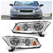 Pair Chrome Headlights HeadLamps For 2008 2009 2010 2011 2012 Honda Accord LH+RH
