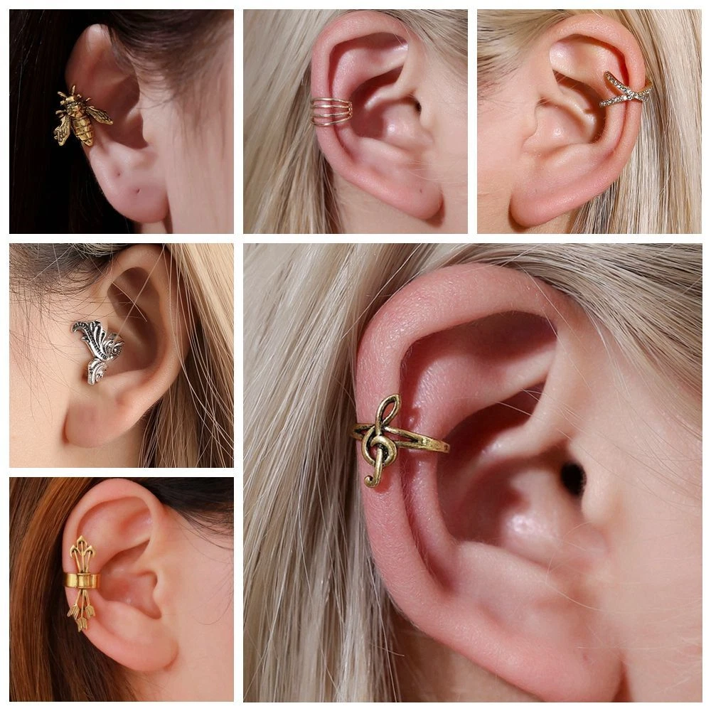 Note Fashion Women Cuff Wrap Non piercing Earrings Clip Ear Studs No Pierced