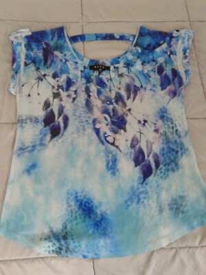 B.L.E.W. Blue Sparkle Floral Top Sz M