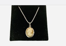 Vintage Italian Shell Sterling Silver Cameo Pendant/ Necklace 16