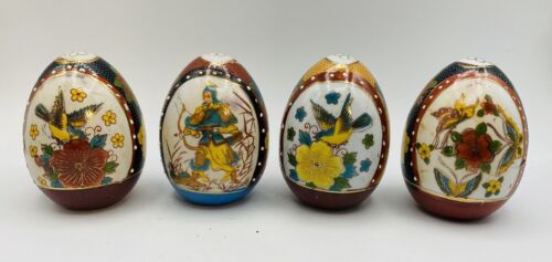 Vintage 4 japanische Satsuma Samaria Porzellan Eier handbemalt