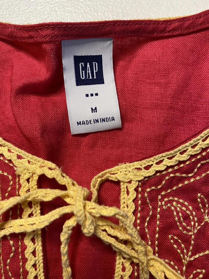 Túnica Gap Rosa y Amarillo Bordado Floral Talla M Lino Foto 4 de 4