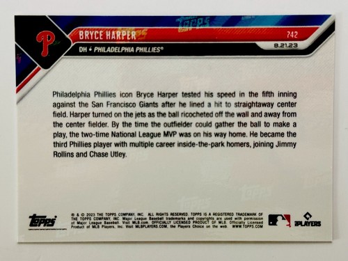 2023 Topps Now Phillies Bryce Harper Multiple Inside the Park HRs #742 - Picture 2 of 2
