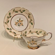Crown Staffordshire England Gold Trim Fine Bone China Tea Cup and Saucer Set