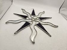 Stained Glass STAR BLUE CLEAR COLOR Suncatcher Used Condition Window Crack