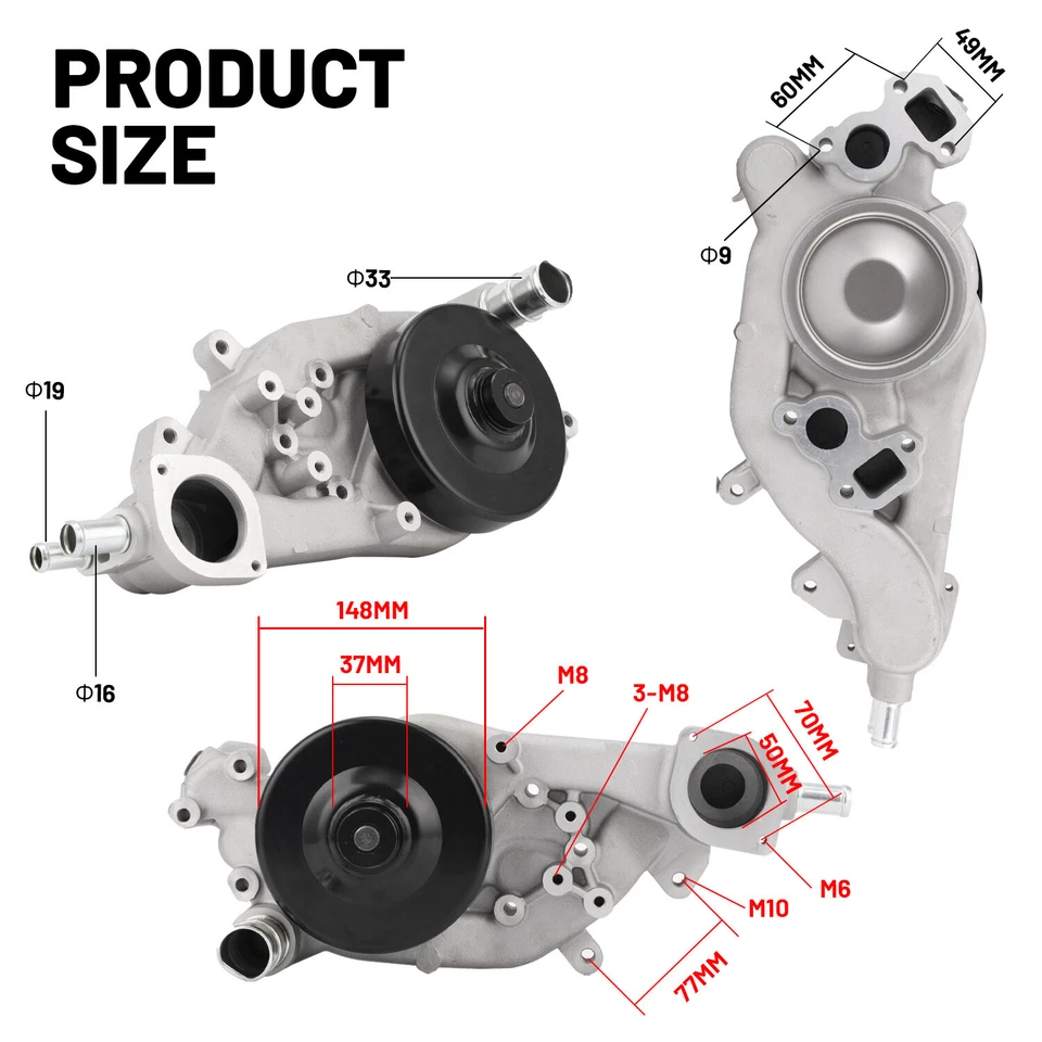 Bomba de agua del motor A-Premium con junta y polea para Cadillac Chevrolet Camaro Foto 4 de 4