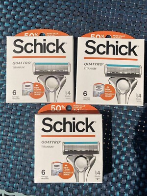 Schick Quattro Titanium Razor Refills 3 Packs 18 Cartridges NIB and Ship Quick