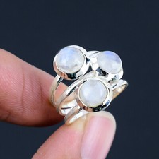 Rainbow Moonstone 925 Sterling Silver Stacking Stackable Band Ring For Women
