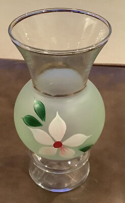 Vintage Bartlett Collins Hand Painted Vase Green Floral 6 In Tall