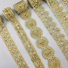 Retro Glitter Gold Embroidery Lace Trim Ribbon DIY Sewing Decor Edging Craft