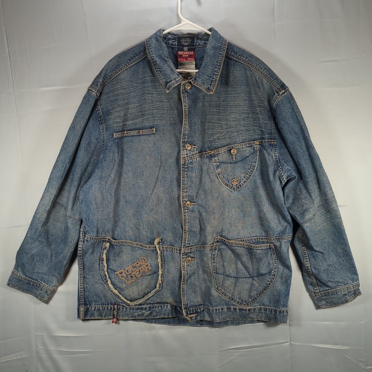 Rocawear Denim Jacket XL Mens Blue Jean Faded Western Hip-Hop 