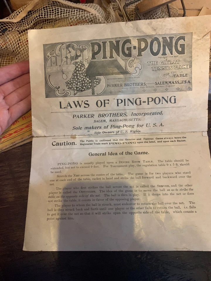 Parker Brothers Ping Pong Set Wooden / wire Stands net 1902 Original Box - Image 2 of 4